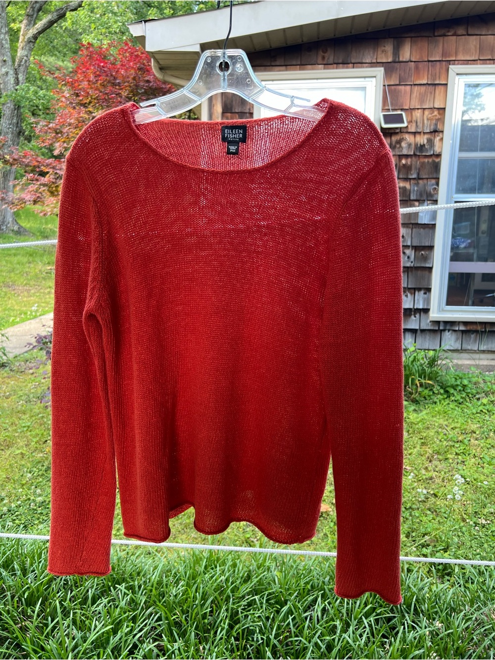 Eileen Fisher Red Lightweight Scoopneck Sweater